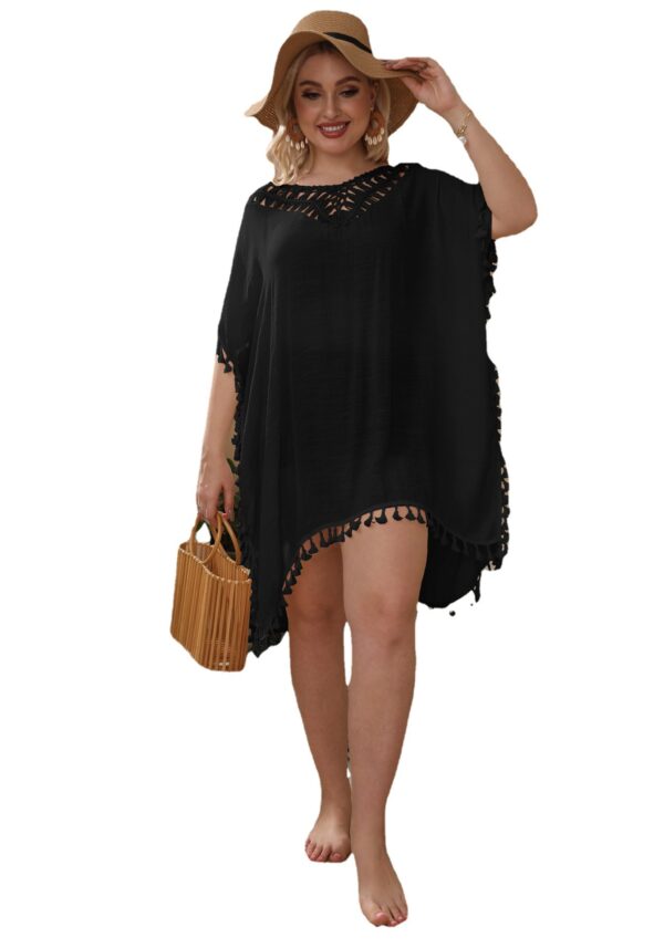 Hand Crocheting Stitching Backless Tassel Plus Size Cover-up