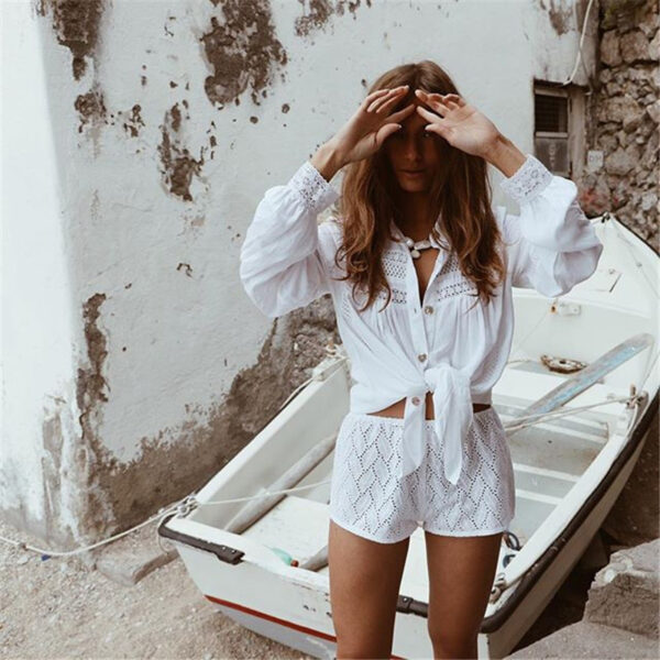 Stitching Lace Shirt Beach Cover-up