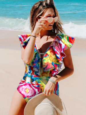 Deep V-neck Backless Tie-Dye Printing One-Piece