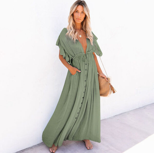 Single-Breasted Waist Pull-Belt Beach Cover-up