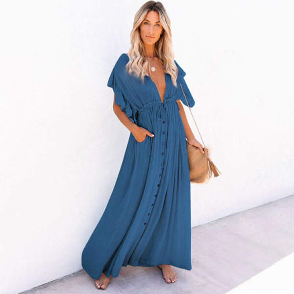 Single-Breasted Waist Pull-Belt Beach Cover-up