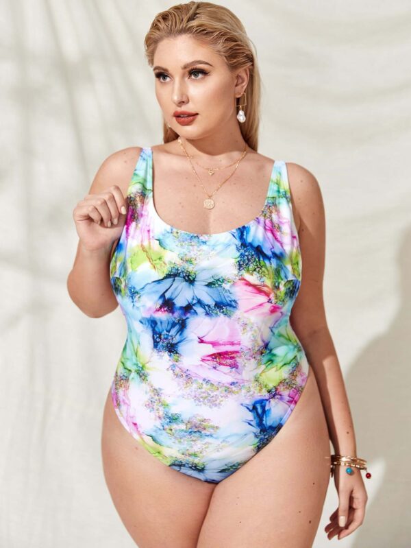 Plus Size Floral Tie-Dye One-Piece Swimsuit - Luralie