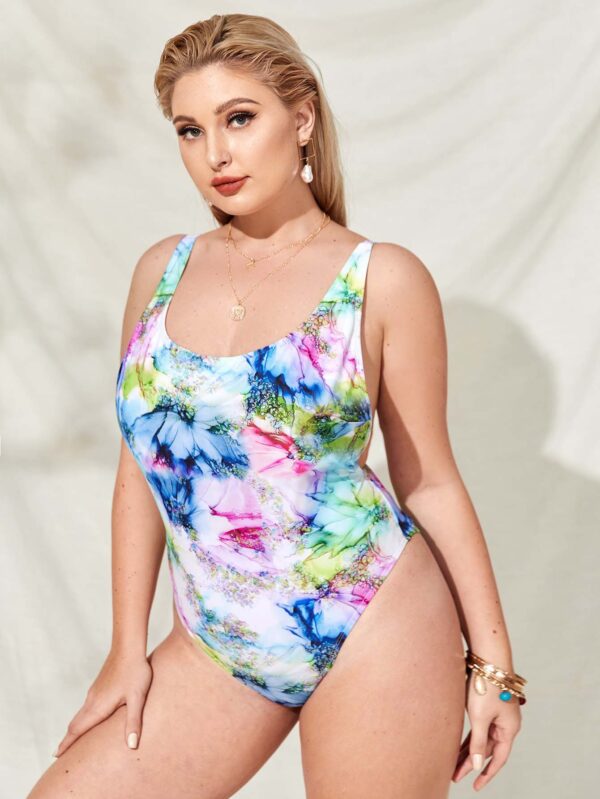 Plus Size Floral Tie-Dye One-Piece Swimsuit - Luralie