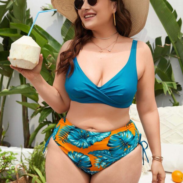 Plus Size Cross Split Push-up Swimsuit - Luralie